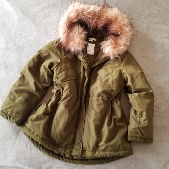 ⭐HP⭐H&M Khaki Green Padded Parka with Faux Fur Hood Trim NWT - Picture 8 of 16